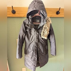 The North Face Black Puffer Coat with Detachable Faux Fur